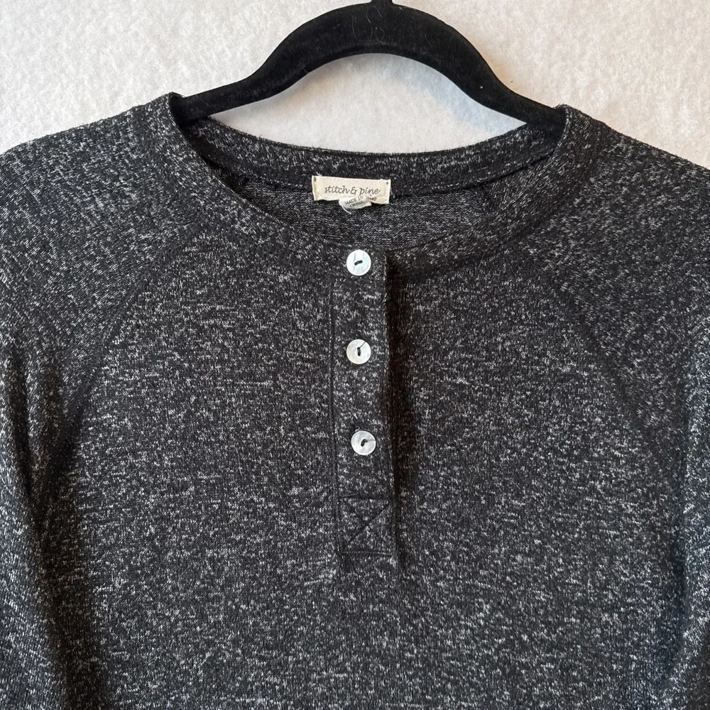 Stitch & Pine Sleep Henley Cropped Buttery Soft Black Top M Lounge‎ Sleepwear